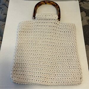 aerie Cream Cotton blend weaved  tote handbag purse with tortoise handles
